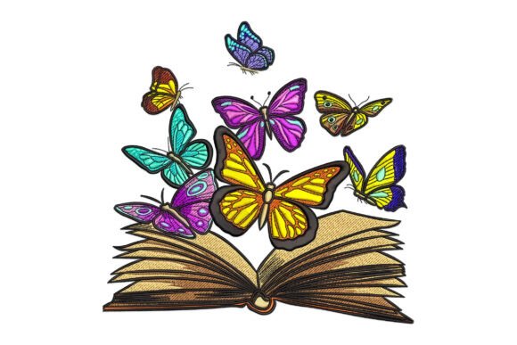 Charming Book and Butterflies Embroidery Design
