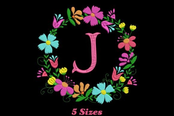 Charming Flower Alphabet Letter J Embroidery
