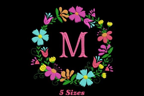 Charming Flower Alphabet Letter M Embroidery