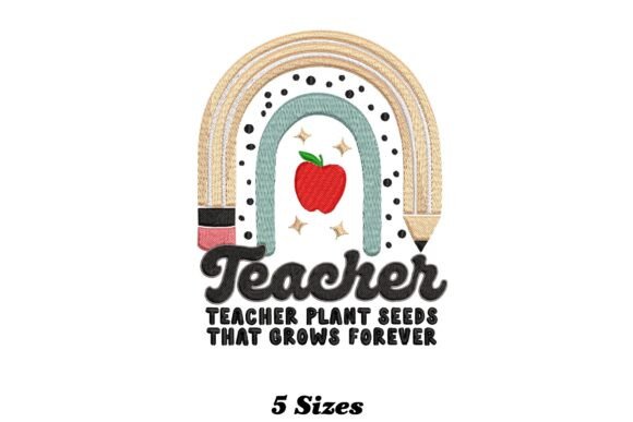 Charming Rainbow Apple Teacher Embroidery