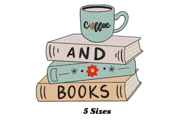 Coffee and Books: A Charming Embroidery Design